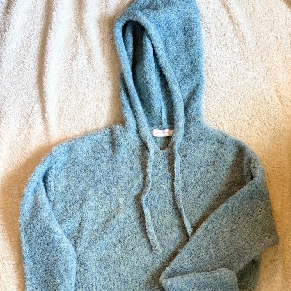 All in Favor Dusty Blue Fuzzy Cropped Hoodie Sweater